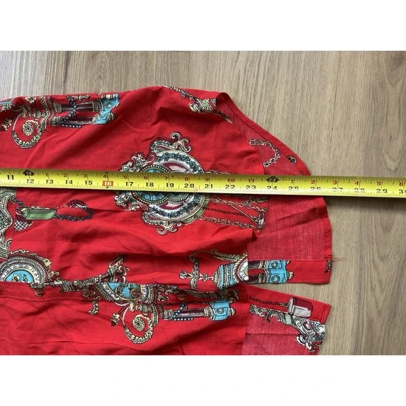Maeve Anthropologie Whimsy Button Up Shirt Women Sz 6 Red All Over Print Motif - Picture 9 of 9